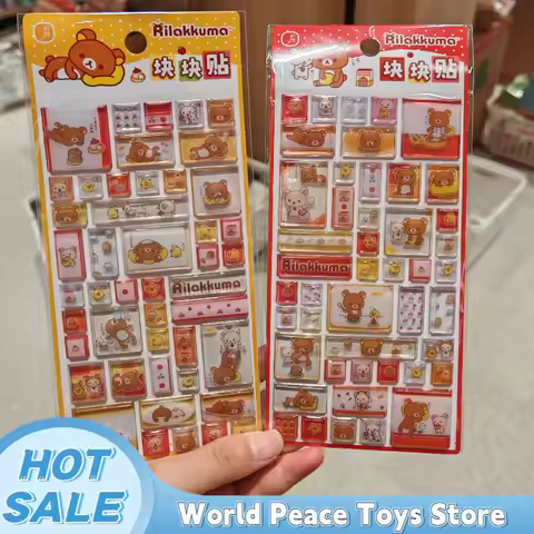 1-2pcs Kawaii Rilakkuma 3d Square Relief Crystal Sticker Cute Diy Mobile Phone Decor Stickers Studen