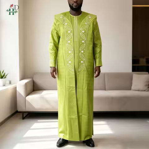 For Man Traditional Agbada Set 2026 Bazin Riche Embroidery Plus Size African Clothing Dubai Thobe Pa