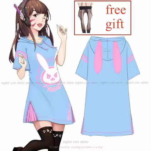 Dva Dress Hot Game Heros Dva Cosplay Overwatch Dva Hoodie Adult Costume Top Pink Blue Long Shirt Dre