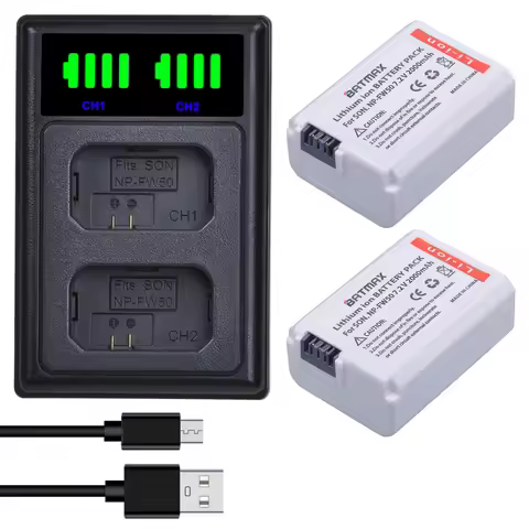 Bamtax NP-FW50 battery+LED Dual Charger for Sony a6500 a6400 a6300 a6000 a5000 a3000 NEX-3 NEX-7, NE