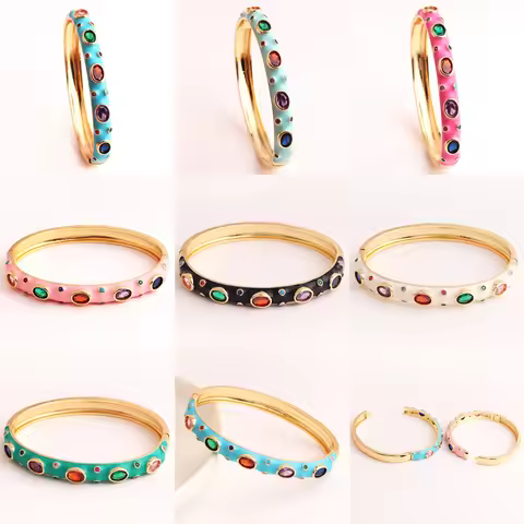 Luxury Colorful Enamel Bangles Bracelets for Women Party Gift Fashion Rainbow Zircon CZ Bangles Orig