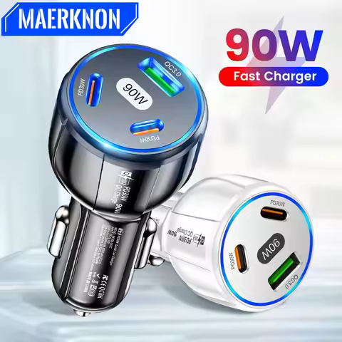 90W 3 Ports USB PD Car Charger Fast Charging Type C Phone Charger Adapter For iPhone Xiaomi Samsung 