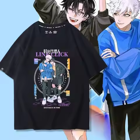 New Anime LINK CLICK Lucas Charles Cosplay Printed Short Sleeve T-Shirt Casual Tee Fashion Vintage S