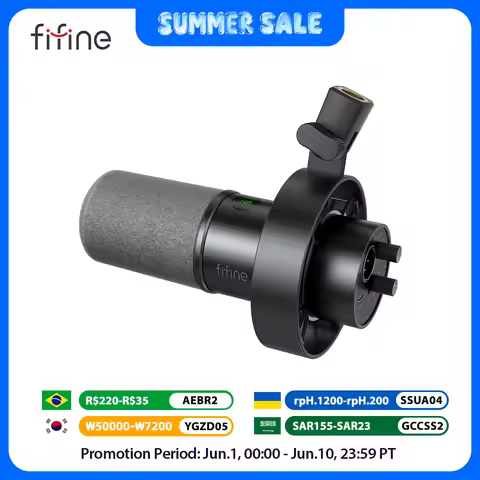 FIFINE Dynamic USB/XLR Microphone with Gain Knob/Touch-mute/Headphone Jack,Recording Mic for PC Soun