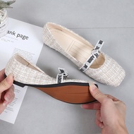 NX9P Single Shoes Women 2026 Spring Summer Shallow Mouth Fashion Plaid Square Toe Flat Shoes Flat St