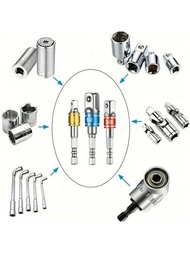 3入組1/2'、3/8'、1/4'套頭轉換器套筒驅動鑽頭扳手延長線無線衝擊扳手六角柄方頭套、無線衝擊級套筒動力手工具,讓工匠將電動鑽變成高速螺母切割機,cr-v,銀鏡面