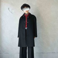 尋寶古著-簡約黑色Cashmere連袖質感長版大衣