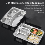 Stainless Steel Divided Lunch Tray 3/4 Grid Plate for Cafeteria