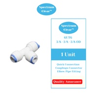 6UT6 ,3/8 -3/8 -3/8 OD , Quick Connection Push Fit Couplings Connector Pipe Fitting | Spectrum Clear