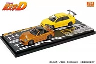 Modeler's日本動漫社1:64合金模型，頭文字D系列授權產品。第6款雙車組合連背景版，Mazda Roadster RS橙色 + 三菱Lancer Evolution EVO 7代VII黄色
