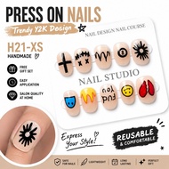 FAINAL SENSE H21-XS Press On Nails Y2K Street Art Vintage Dopamine Handmade Reusable Nail Art Sticke