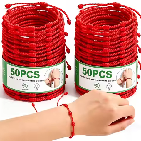Adjustable Handmade Red Black String Bracelets Lucky 7Knotted Rope Bracelet Good Fortune Protection 