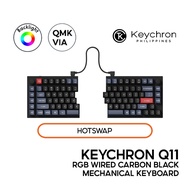 Keychron Q11 QMK Custom Mechanical Keyboard, Carbon Black, 75% Split layout, Wired, RGB, Hot-Swap