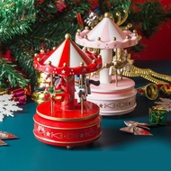SHANRONG Rotating Wooden Music Box, Wooden Interactive Carousel Music Box, Christmas Horse Carousel 