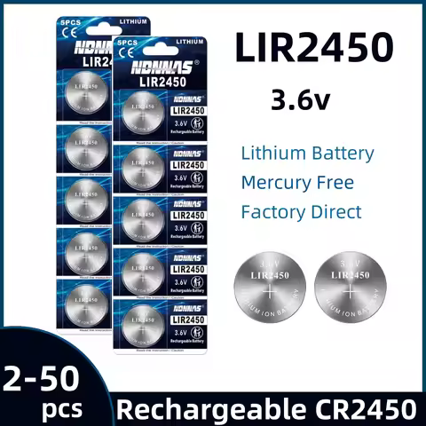 2-50PCS LIR2450 Rechargeable 2450 Batteries 3.6V High Capacity 120mAh Lithium Coin Button Battery Re