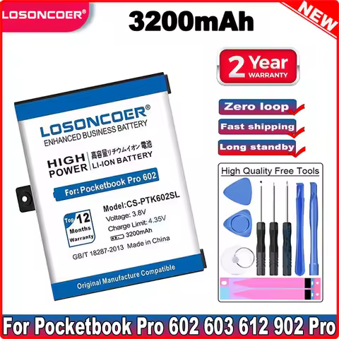LOSONCOER 3200mAh CS-PTK602SL 1ICP4/40/60 1S1P Good Quality Battery For Pocketbook Pro 602/603/612/9