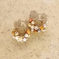 14kgf Fossil Coral pave pierced earrings / clip on