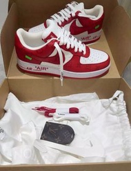 Us 9.5 Louis Vuitton Nike Air Force 1 Low By Virgil Abloh White Red