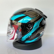 KYT Galaxy Flat R Helm Half Face Double Visor Motif Asymetric Black Blue Hitam Biru