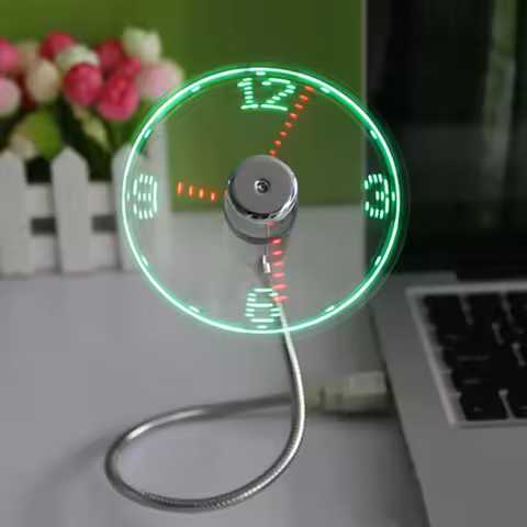 USB Gadget Durable Adjustable Mini Flexible Fan LED Light USB Fan Time Clock Desktop Clock Cool Gadg