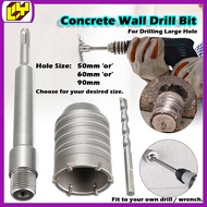 Concrete Cement Wall Hole Saw Drill Bit SDS Shank Rod Wrench Tool Kit Large Big Huge Wall Hole Drill