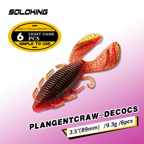 SOLOKING 6pcs/lot Plastic Soft Lure 9.3g 89mm Fat Worm Bug Bait Double T Tail Add Attractant Lure fo