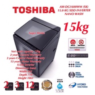 Toshiba Washing Machine AW-DG1600WM (SK) 15kg Top Load S-DD Inverter Fully Auto NANO WASH Washing Machine - One Touch Button