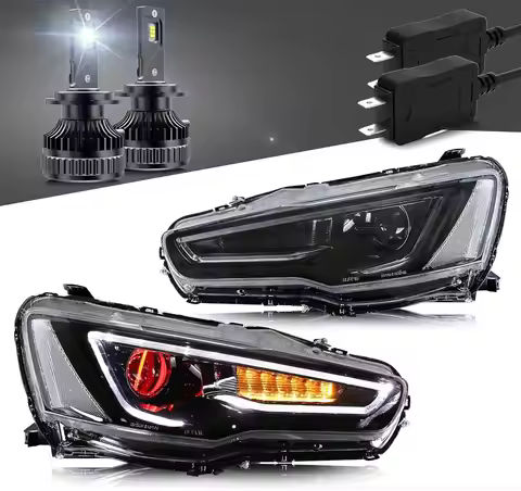 For VLAND LED Headlights + D2H Led Bulbs Compatible with EVO X Lancer Projector Assembly Smoke Lens 