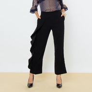 กางเกงขายาว กางเกงผู้หญิง Lofficiel Pants กางเกงขายาวสีดำ มีระบายด้านข้าง (FR1FBL)