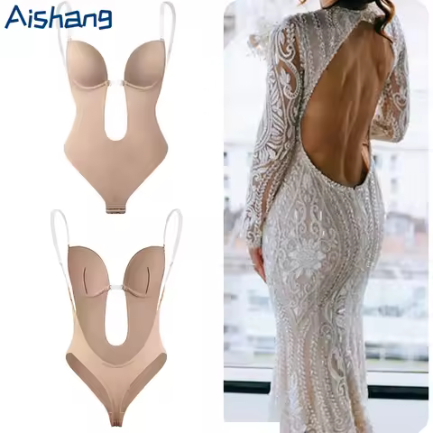 One-Piece Deep V-Neck Push Up Body Shapewear Bodysuit Women's Thong Bottom Underwear Slimming U-Shap