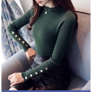 INER/OZ BUTTON KNIT / Women's turtle neck KNIT top