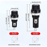 FUSE HOLDER with 5inc PRE-SOLDERED WIRE (1-PC per ORDER), PANEL MOUNTED 5x20mm/6x30mm MOUNTING HOLE