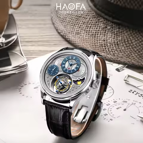 Haofa GMT Tourbillon Movement Men Watches Luxury Flying Tourbillon Mechanical Moon Phase Fashion Man
