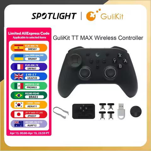 GuliKit TT MAX Wireless Game Controller with Tension Adjustable TMR Joysticks Anti Drift Gamepad for