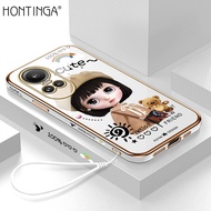 Hontinga Casing Case For OPPO Reno10 Reno 10 Pro 5G Reno11 Reno 11 Pro 5G Case Fashion Cartoon Cute Girl Luxury Chrome Plated Soft TPU Square Phone Case Full Cover Camera Protection Anti Gores Rubber Cases For Girls
