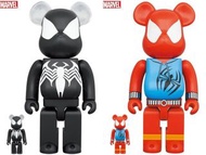 全新未開封 Medicom BE@RBRICK SPIDER-MAN 蜘蛛俠 ＆ 黑蜘蛛 BLACK COSTUME SCARLET SPIDER 400％ + 100％ bearbrick set
