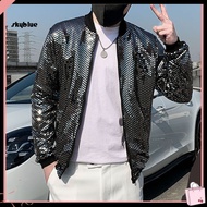 [Sy] Baseball Style Coat for Men Men Sequin Coat Men's Sequined Baseball Jacket Stand Collar Thin Co