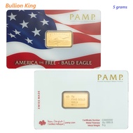 5 grams PAMP Suisse America the Free Bald Eagle Gold Minted Bar | 999.9 Purity | Brand New