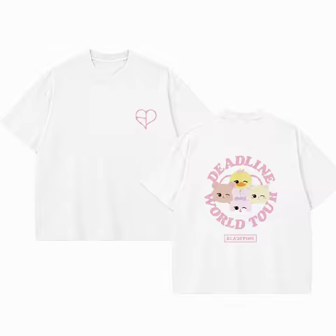 Men Women Kids BLACKPINK Print T‑Shirt Kpop World Tour Fan Merch Cute Cartoon Mascot Heart Logo Grap