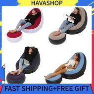 Havashop Inflatable Lounge Chair with Foot Stool Portable Foldable Flocking PVC Blow Up Sofa for Home Outdoor Camping Travel
