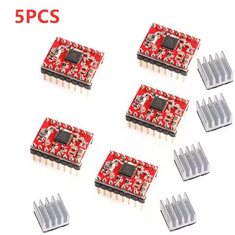 5PCS A4988 Step Stick Stepper Driver + Heat sink For Reprap 3D Printer Parts Red Stepper Motor Drive