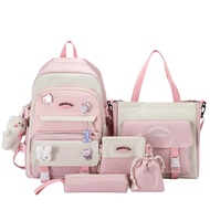 Donloise 5Pcs Kawaii Backpack with Aesthetic Pin Accessories Cute Laptop Ita Bag for Back to School 