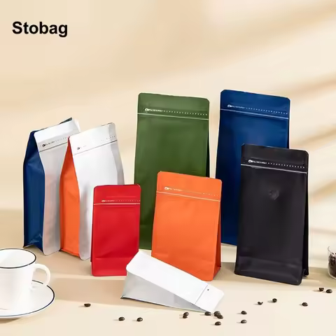 StoBag 50pcs Coffee Beans Bag Packaging with Air Valve Aluminum Foil Sealed for Food Powder Tea Nuts