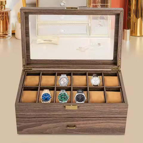 Dual-Layer Wooden Watch Box: 24-Slot Options for Elegant Watch Storage and Display