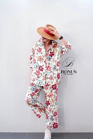 HLLuv1 ชุดเซ็ท กางเกงขายาว เสื้อเชิ้ต แขนยาว อก 46"หน้ายาว 24" หลังยาว 30 เอว 28" ยืดถึง 42" ยาว 38"