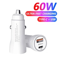Car Charger Fast Charging 60W Type-C + USB Adapter For IPhone Samsung Xiaomi Quick Charging Chargers