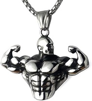 Strong Muscles Men's Necklaces 316L Stainless Steel Bodybuilding Fitness Bicep Pendant Chain Punk Ro