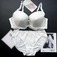 Sweet Style White Lace Bra Set Large Size E Cup Fairy Girl Teenager Style 36D Concentrated Big Chest