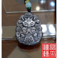 [Jinglai Run] Silver Sand Obsidian Fox Fairy Pendant 23.2g 48.5mm X 35mm