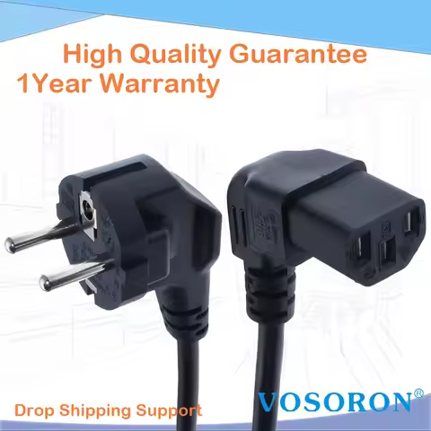 Angled C13 Computer EU Power Cable European Type F Adapter Plug to IEC C13 Extension Cord For Monito